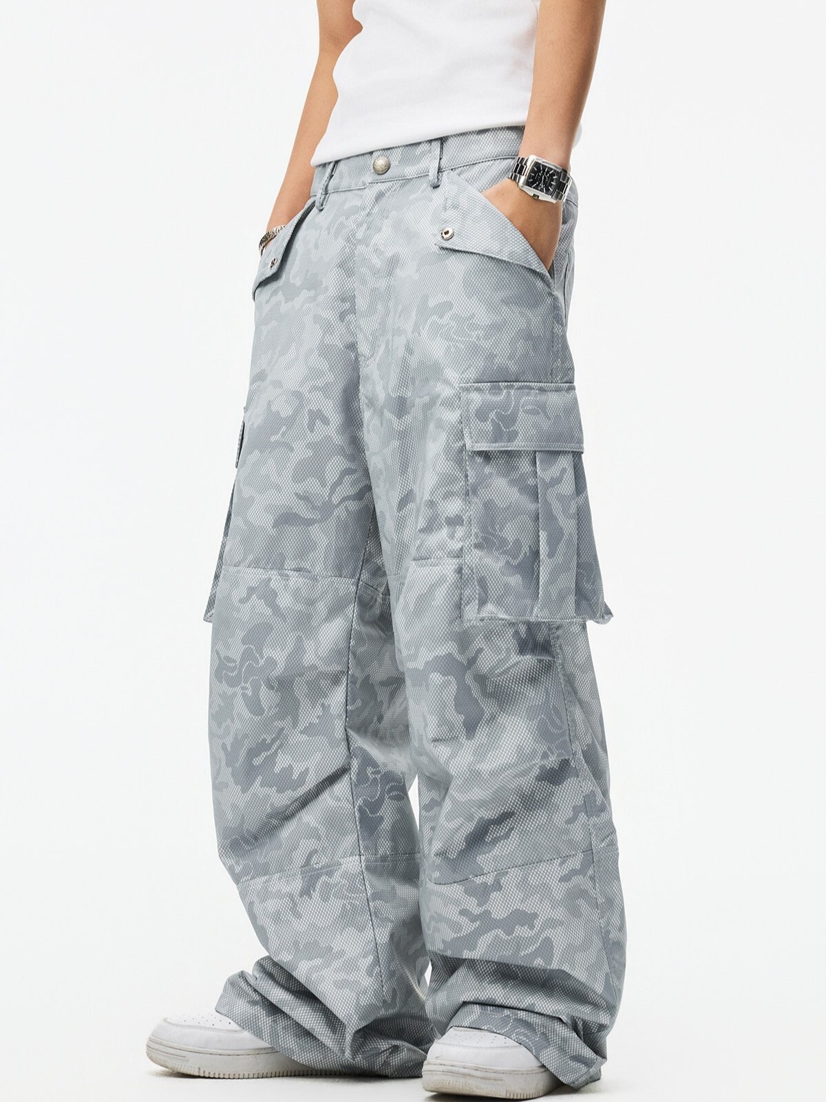 STK SmallTownKid 網眼迷彩 後口袋刺繡Logo 寬鬆直筒 工裝長褲