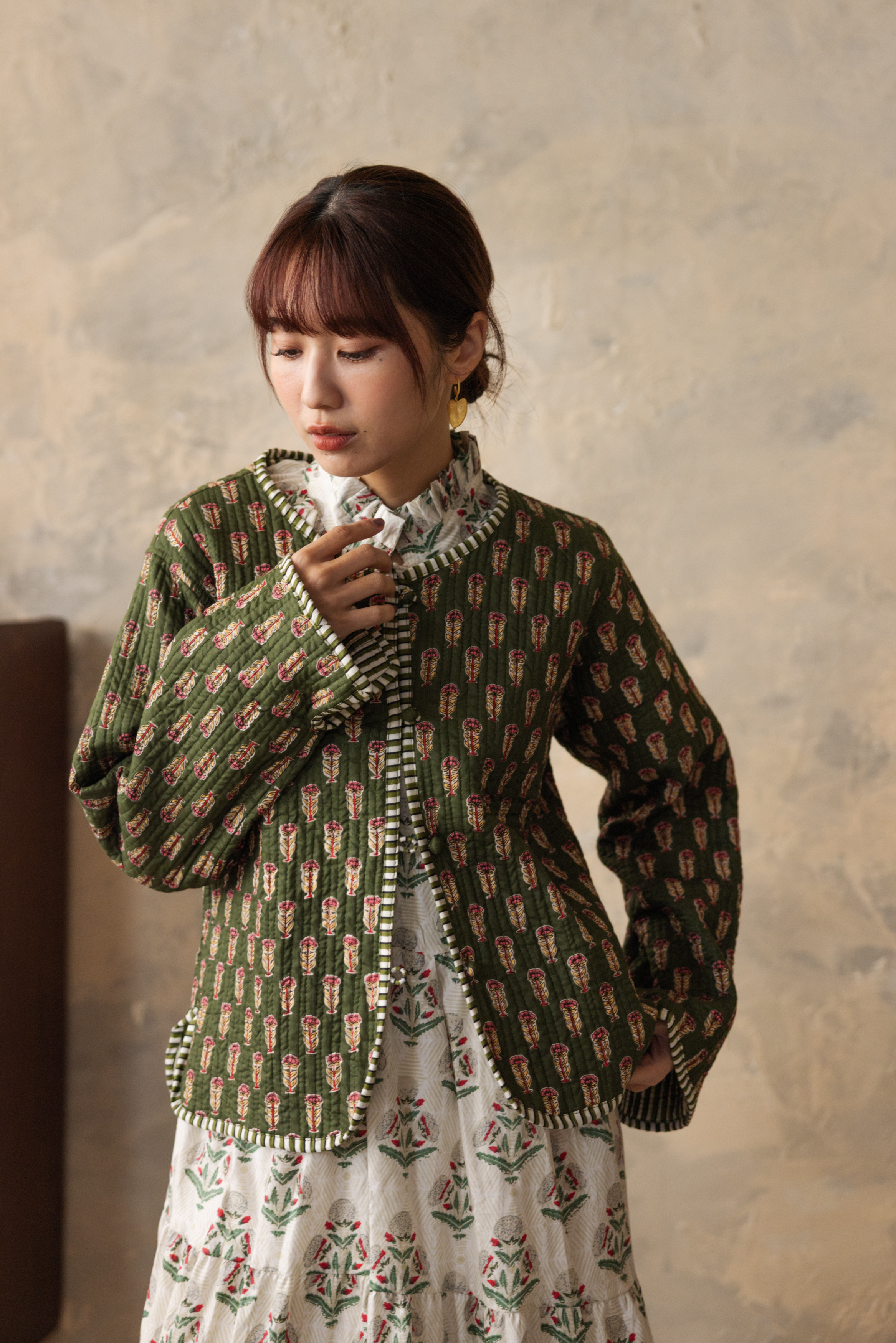 圓領長袖雙面穿外套_綠小花