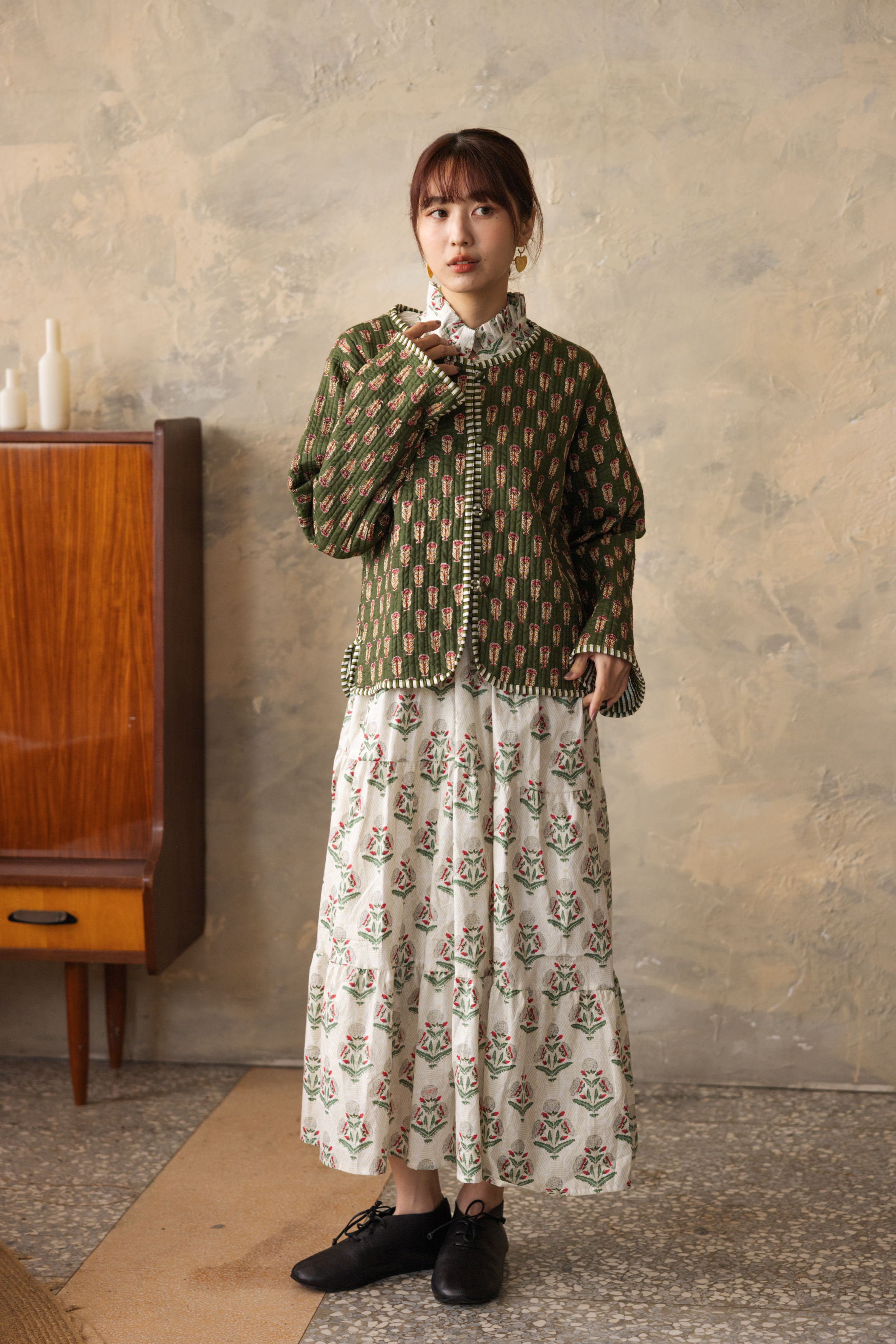 圓領長袖雙面穿外套_綠小花