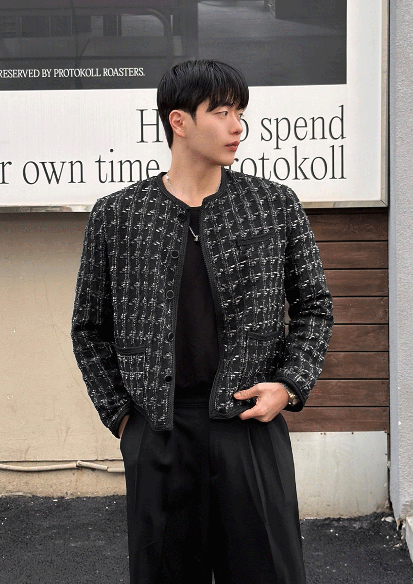 格紋粗花呢短版夾克