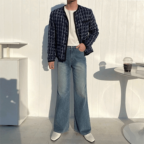 格紋粗花呢短版夾克