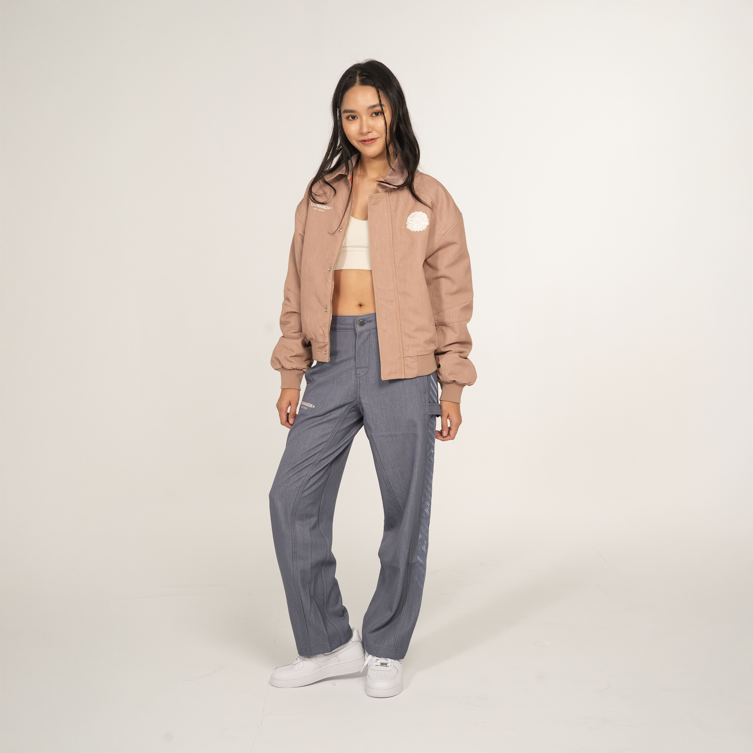 TAIWANIZE デザインシリーズ｜台南剣獅刺繍 クロップド丈デニム中綿