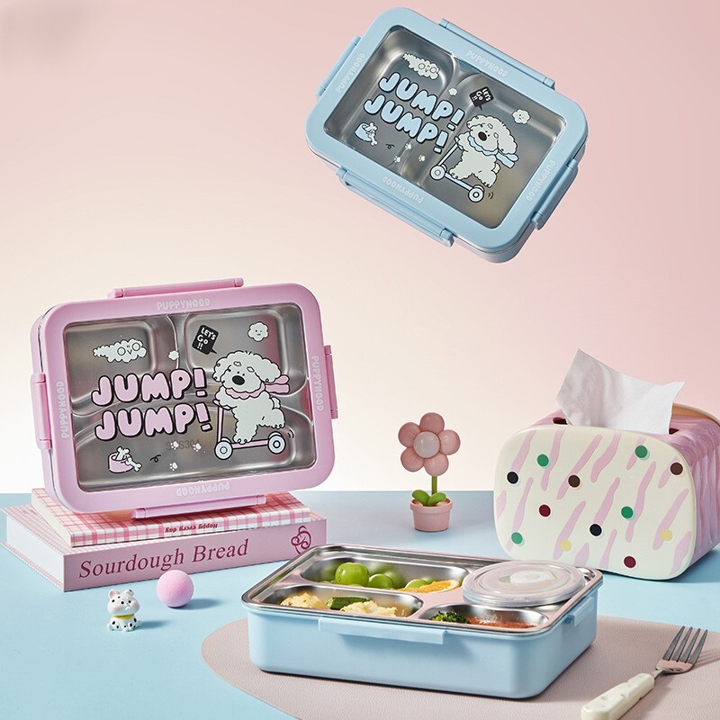 《6595》Jump!小狗帶湯碗不銹鋼便當盒