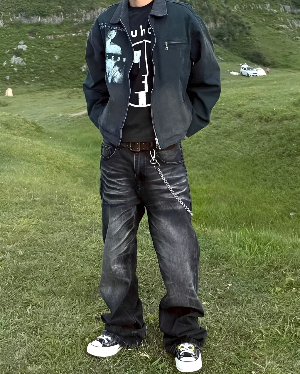 復古 凌亂 貓抓 水洗 直筒 牛仔 長褲 牛仔褲