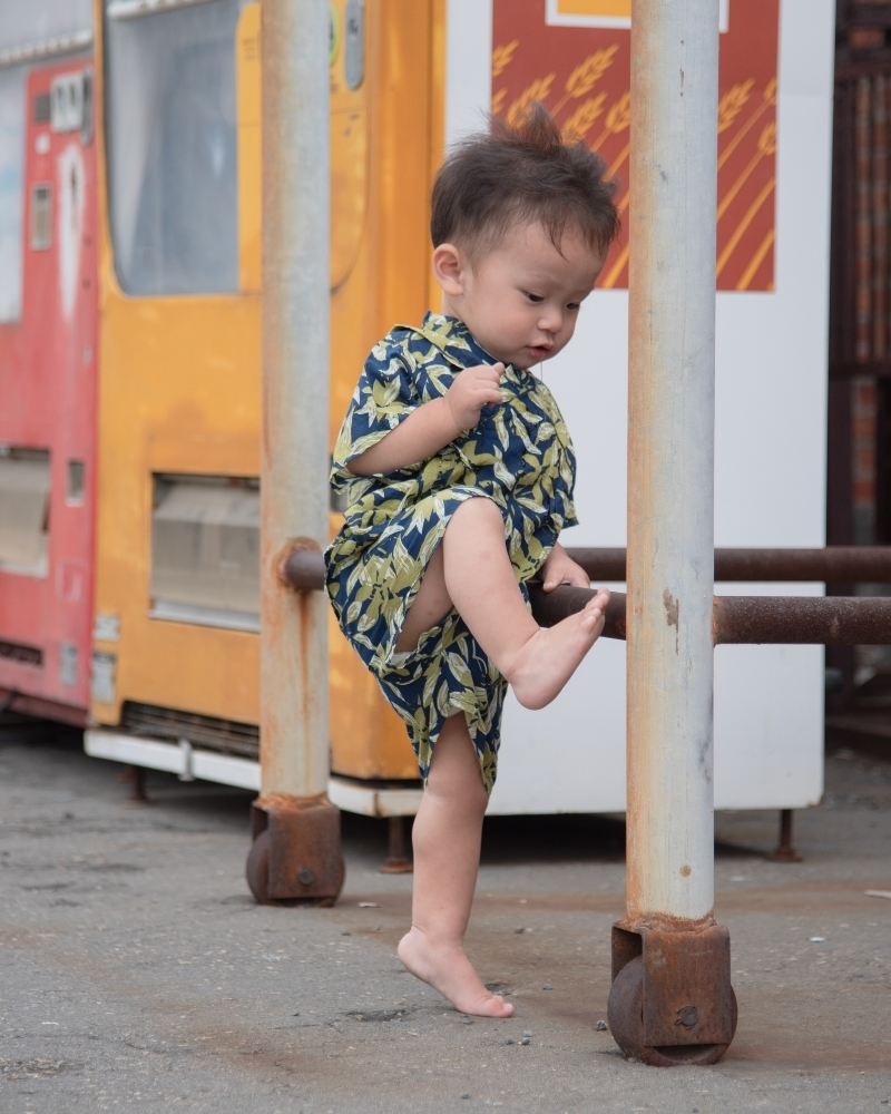 印度蓋染工藝純棉 小孩和服套裝 - 竹葉藍