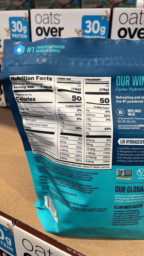 VV006 美國COSTCO Liquid I.V. Hydration Multiplier電解質沖劑16gX30條(檸檬味15條+士多啤梨味15條) EXP: 07.2027