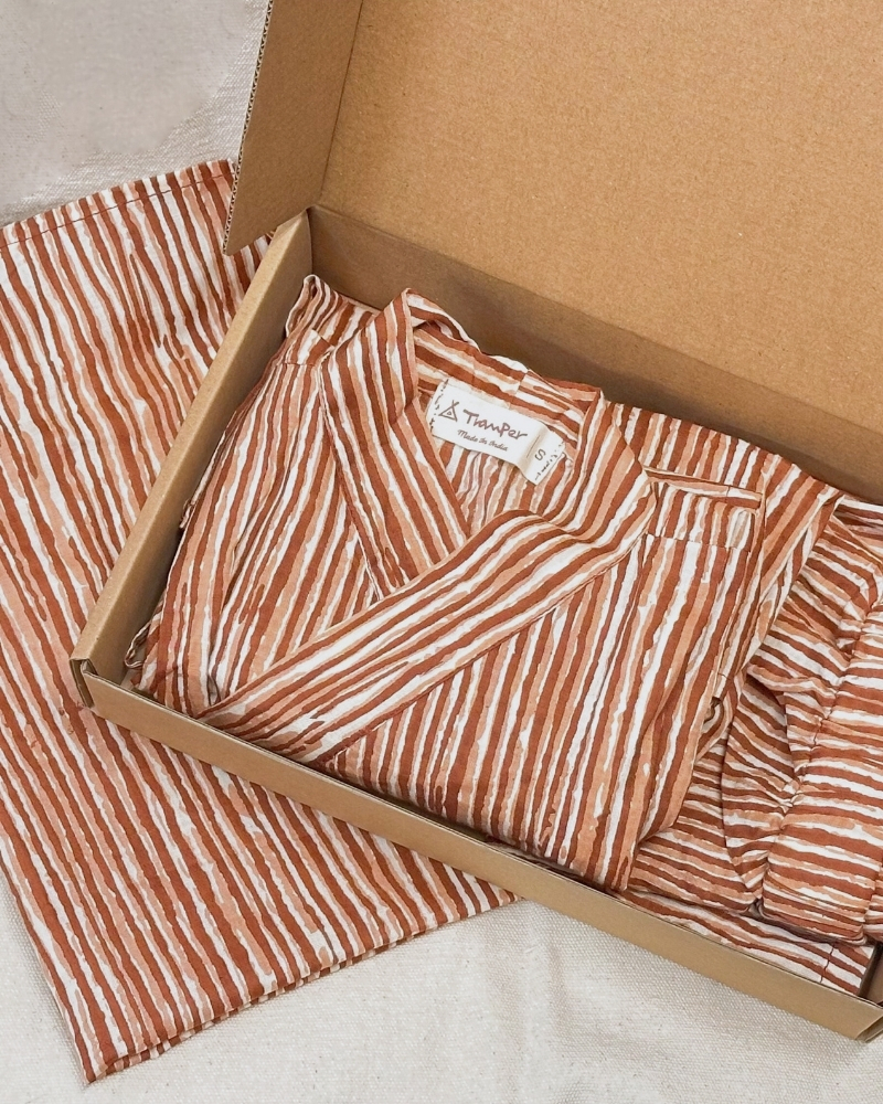 印度蓋染工藝純棉 小孩和服『禮盒組』 - 晚霞紅