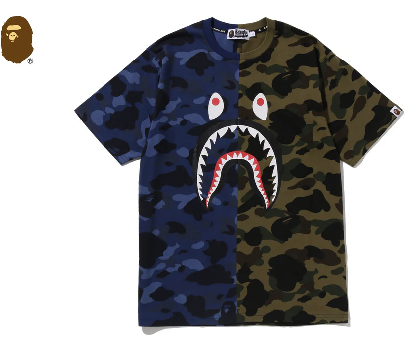 【BAPE男生】0228 發售SPLIT CAMO SHARK TEE