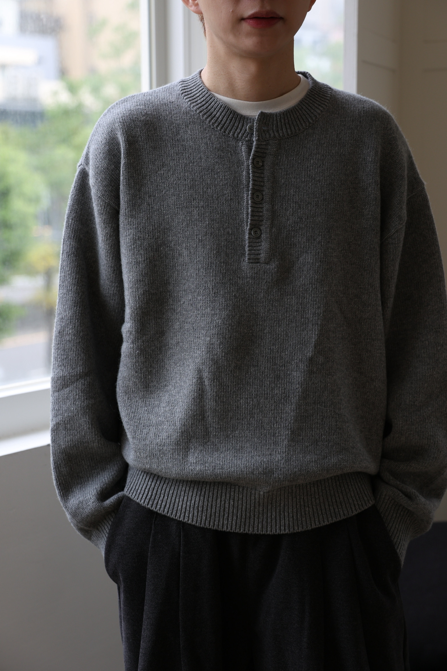 簡約圓領排扣針織🦙