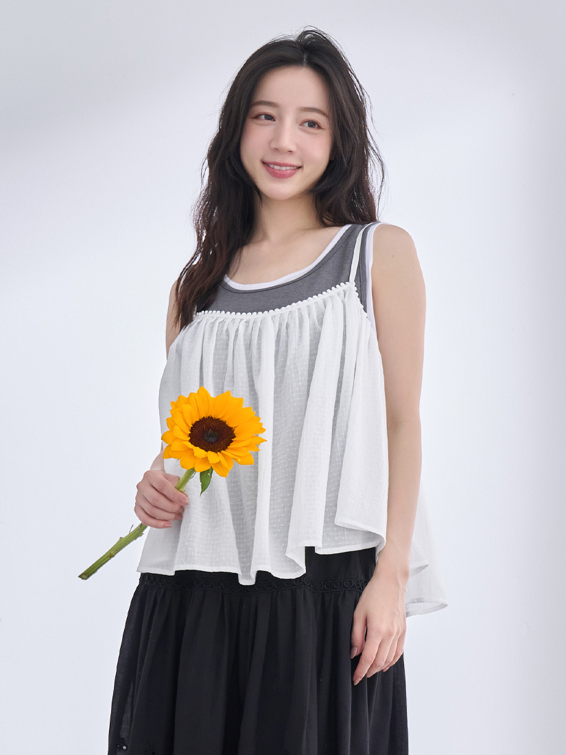 緹花織紋傘擺吊帶背心