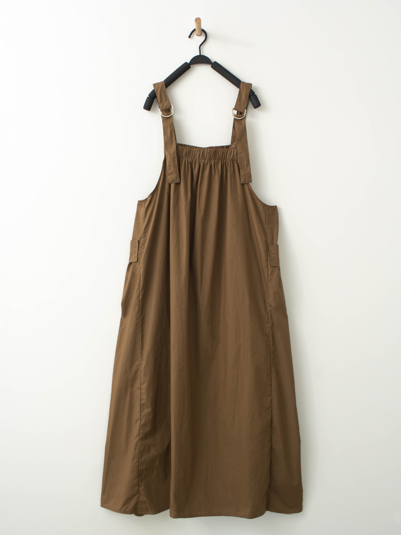 口袋抓皺工裝吊帶長洋裝