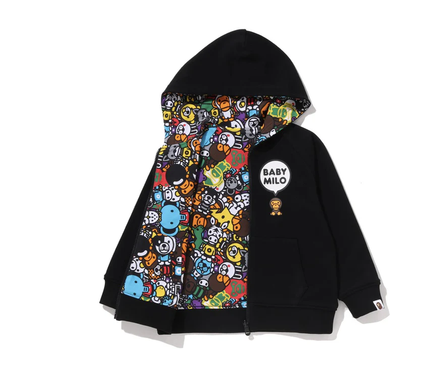 【BAPE童裝】0228 發售 雙面穿BABY MILO PATTERN REVERSIBLE ZIP HOODIE