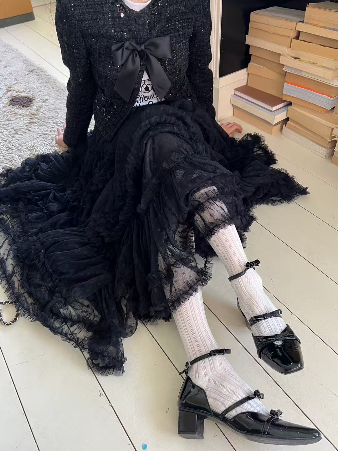 蓬蓬不規則紗長裙