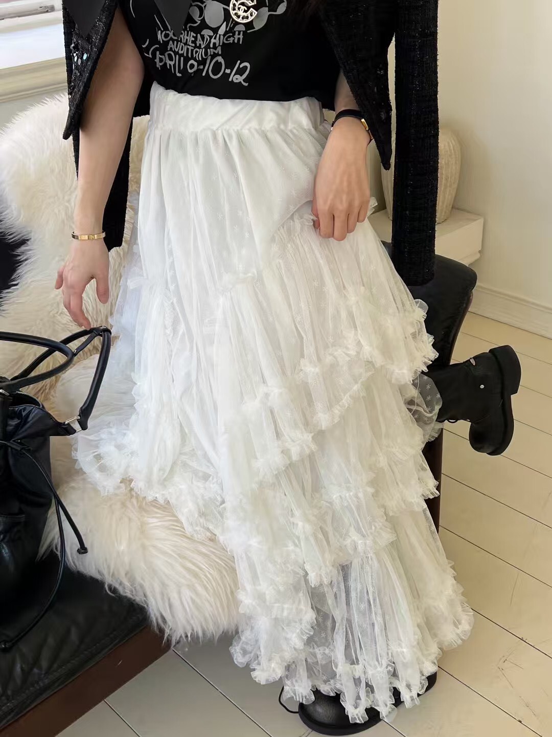 蓬蓬不規則紗長裙