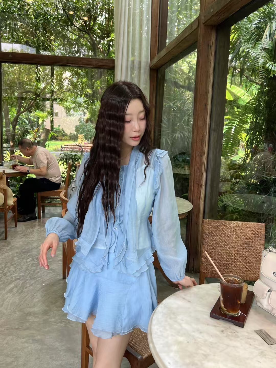 雪紡飄帶上衣  短褲裙(分售)