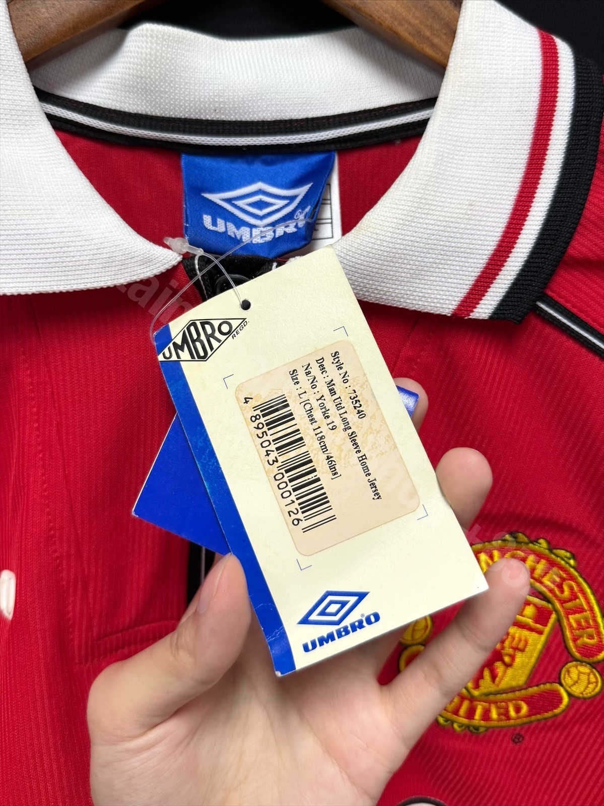 BNWT) Manchester United 1997-1999 Umbro L/S Home Shirt