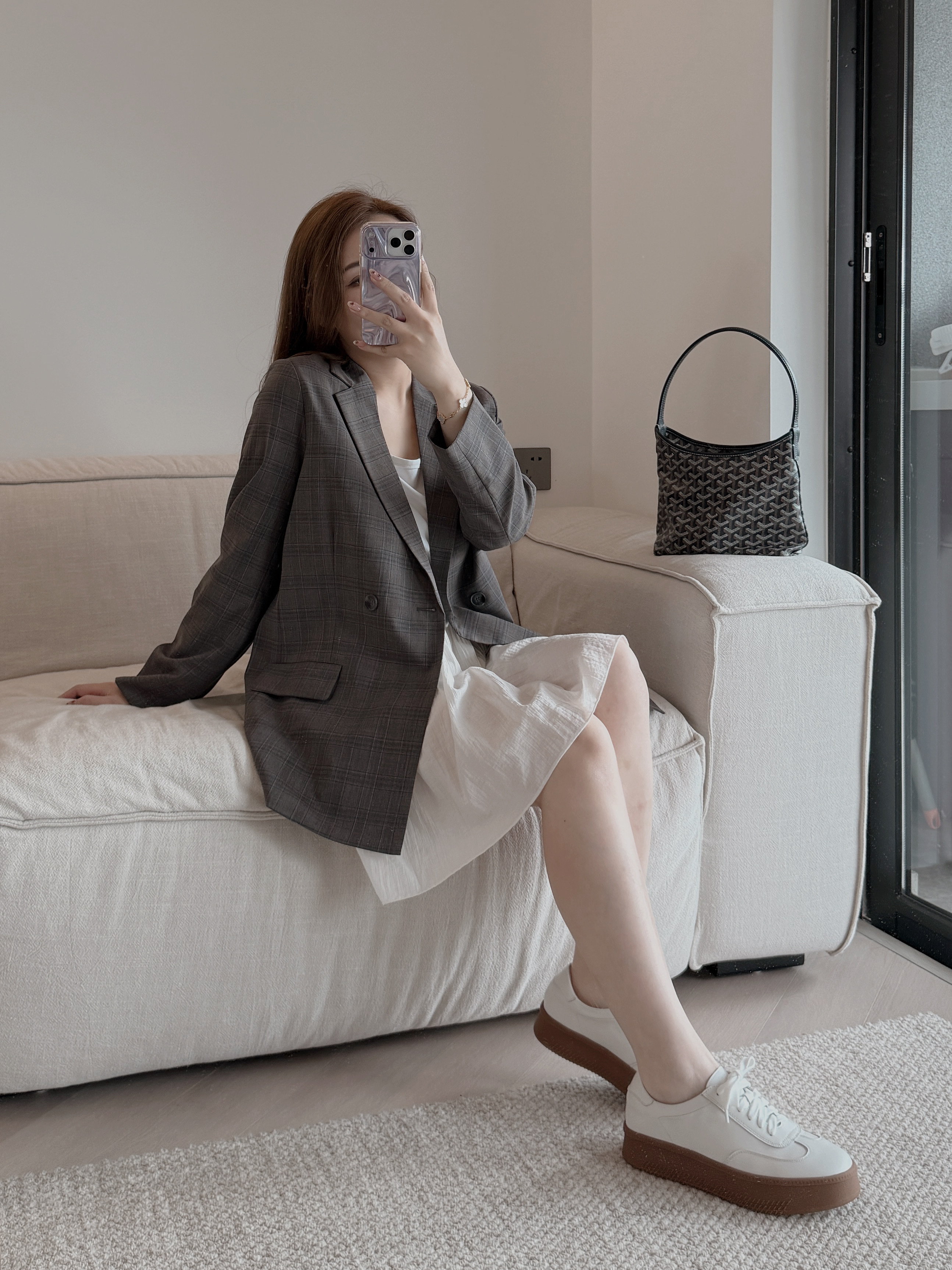 現貨 7324 日本布料 薄料格仔西裝外套