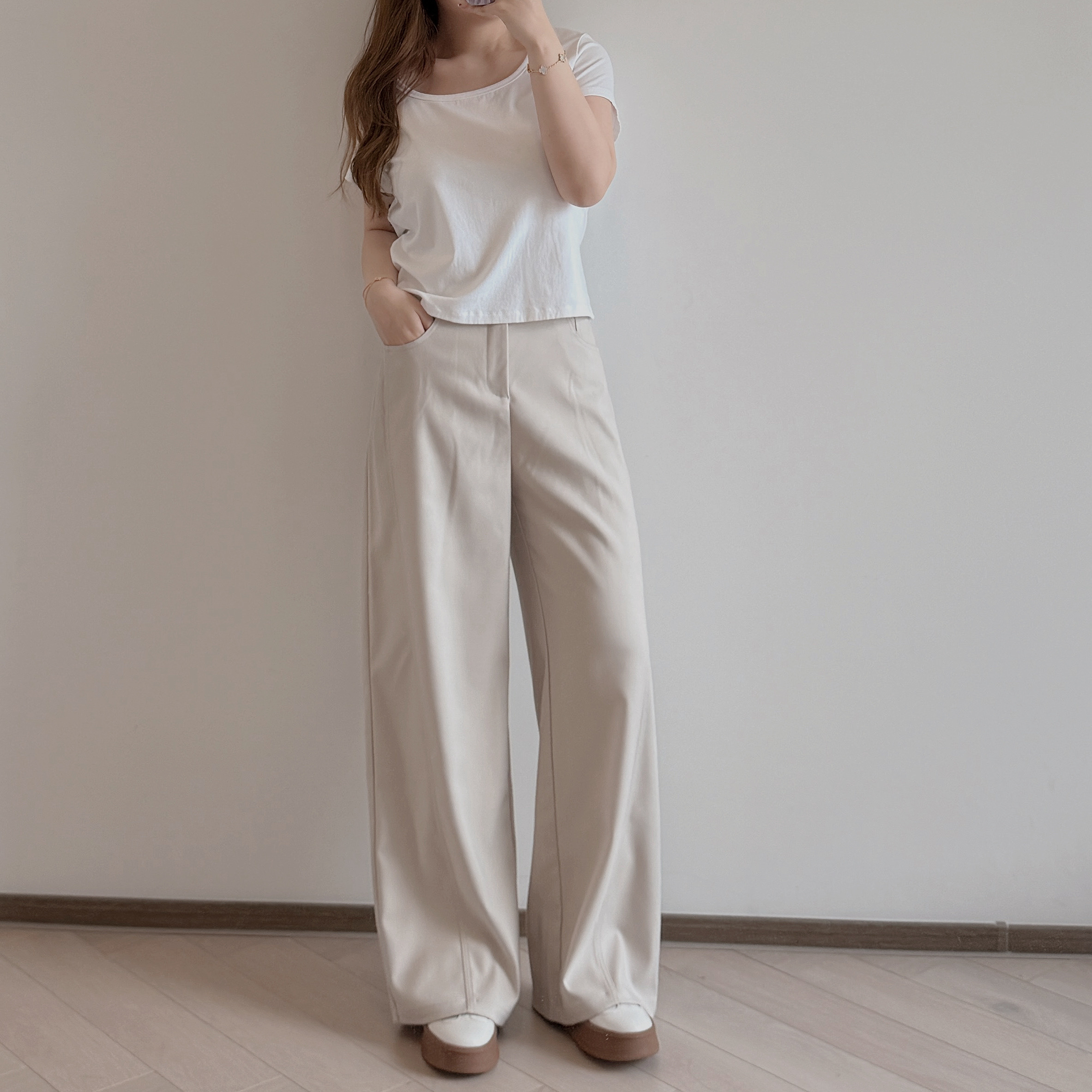 現貨 7289 極軟闊腳褲-淺卡其