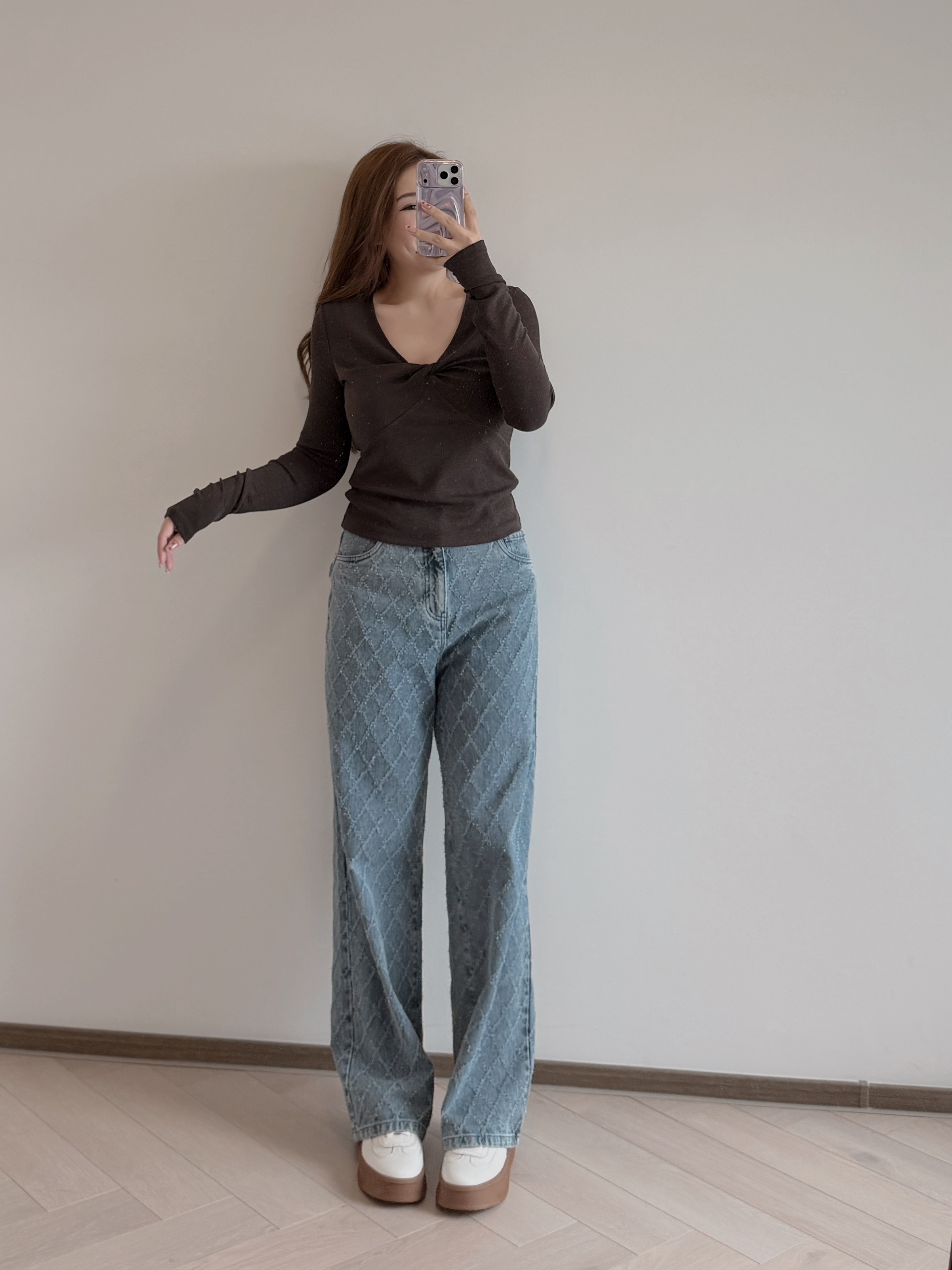 現貨 7385 小香風菱格牛仔褲