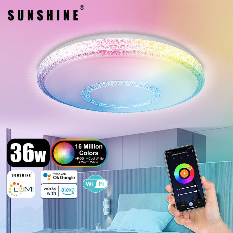 [SCLQ] LED WiFi智能吸頂燈 36W RGB彩光+CCT黃白光+可調光暗