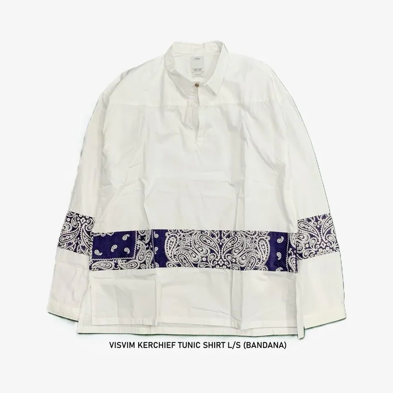 VISVIM KERCHIEF TUNIC SHIRT L/S (BANDANA) - WHITE SIZE 4 IN STOCK NOW (現貨發售中)