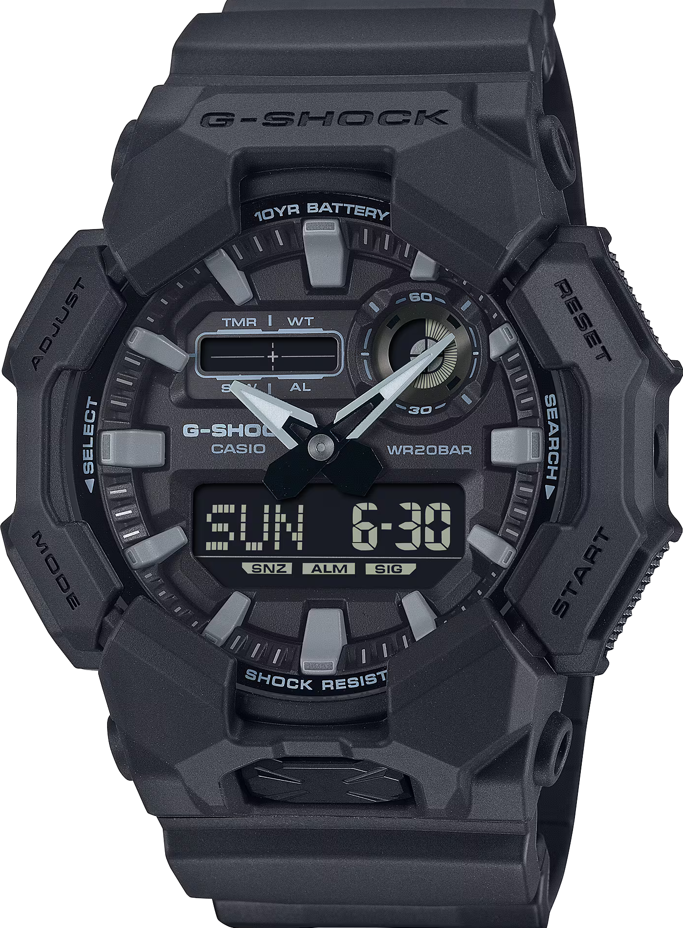 萬年鐘錶 - G-SHOCK  超省電大錶徑時尚百搭雙顯數位運動電子錶  GA-010-1A1 錶徑 : 51.9mm