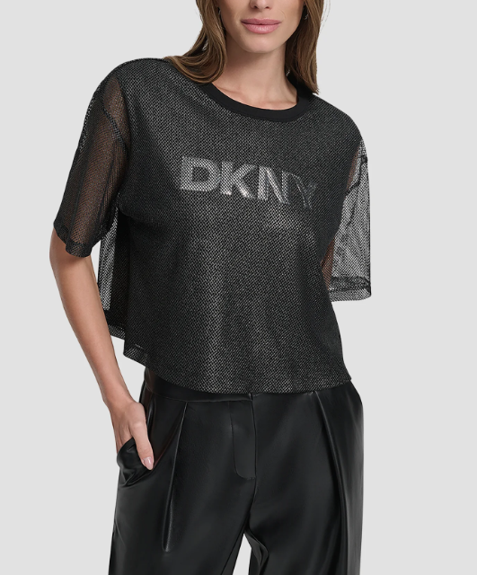 [S] DKNY BLACK SHORT SLEEVE MESH OVERLAY LOG, P5HH7CTX-BLK (SD1747)