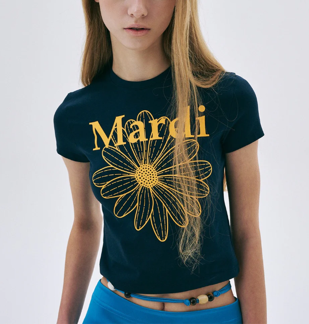 [S] MARDI NAVY TANGERINE CROPPED T-SHIRT FLOWERMARDI, MFK51JSS009NVTG00 (SMD80)
