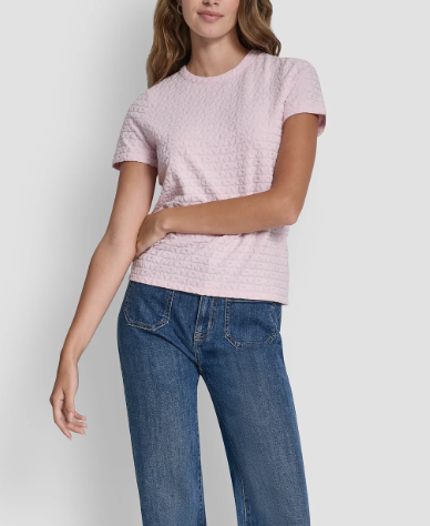 [S] DKNY PINK MOON LOGO JACQUARD SHORT SLEEVE CREW NECK TEE, DJ5T1571-OF2 (SD1682)