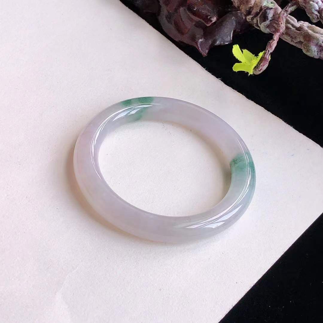 1292671 57.6mm翡翠冰糯紫飄綠圓條手鐲 (56-58)