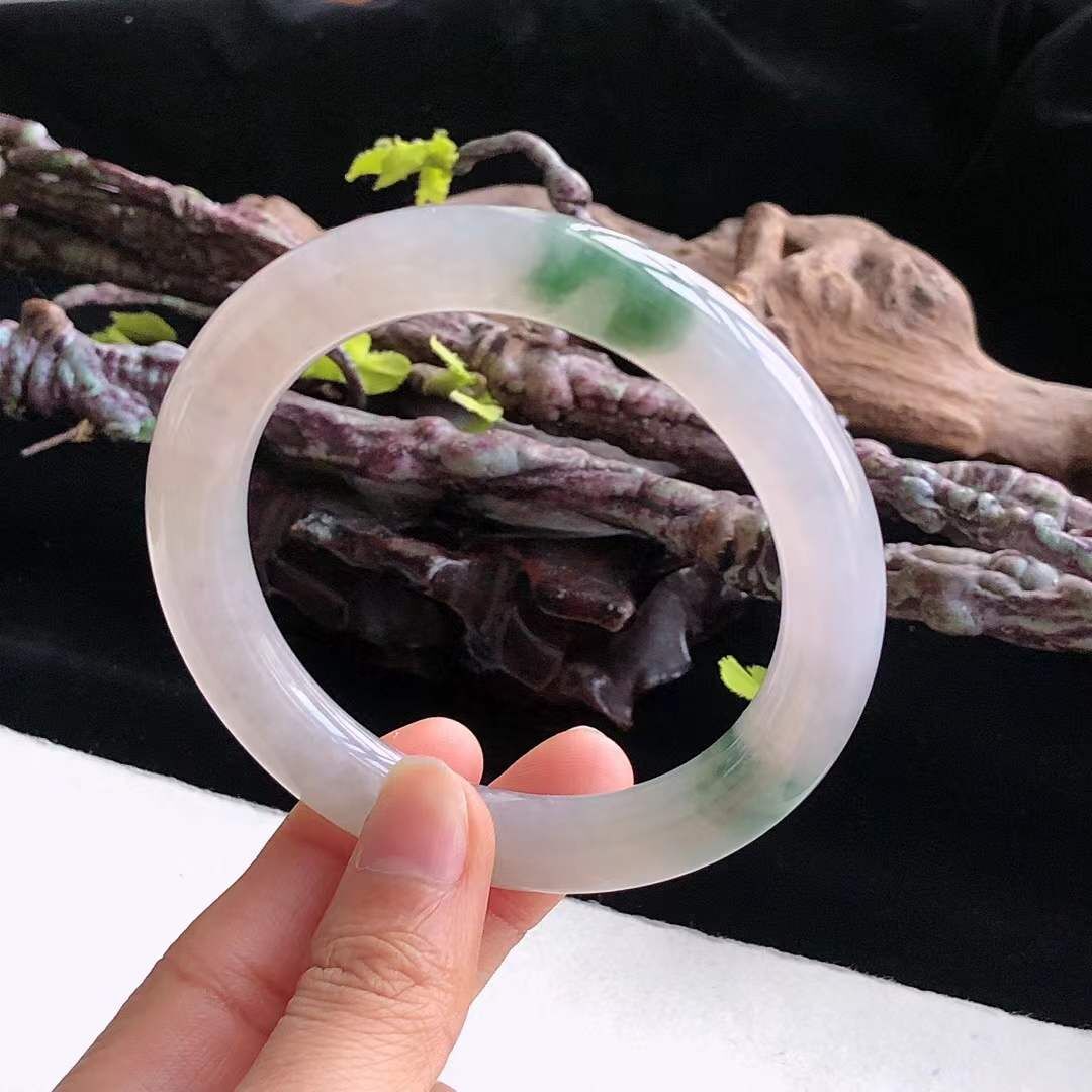 1292671 57.6mm翡翠冰糯紫飄綠圓條手鐲 (56-58)