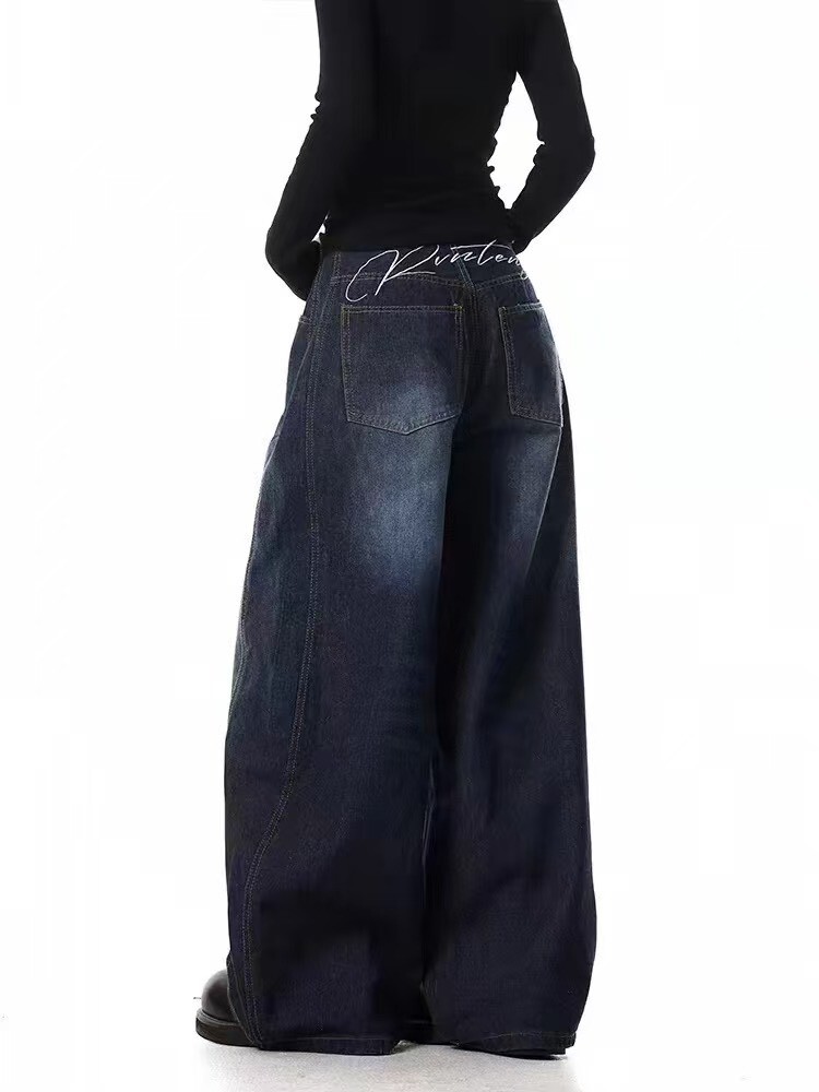 後字母刺繡牛仔褲