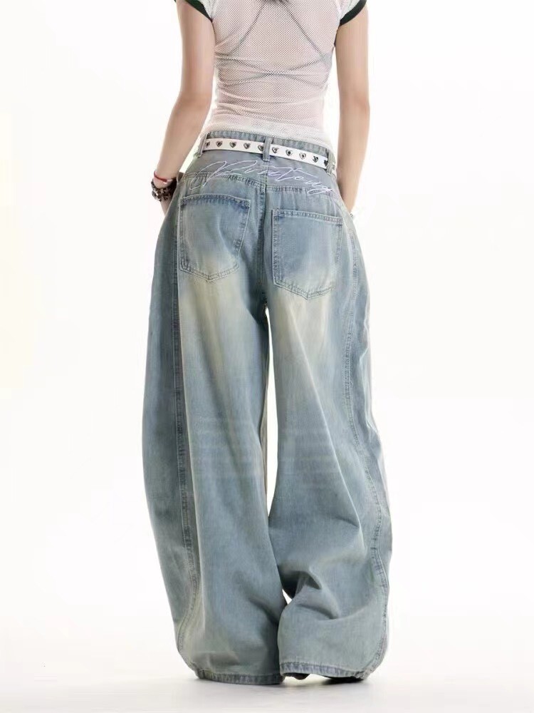 後字母刺繡牛仔褲