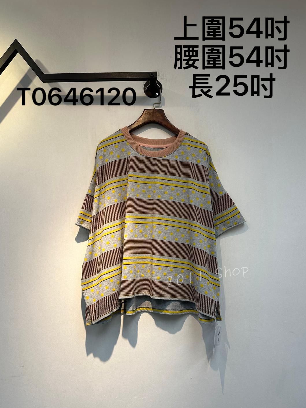 出口日本波點拼橫間花紋TOP  上圍54吋 腰圍54吋 長25吋  T0646120