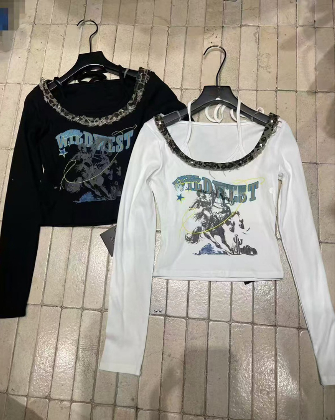 豹紋邊圖騰短版T