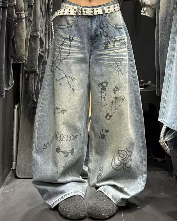 重磅印圖牛仔褲