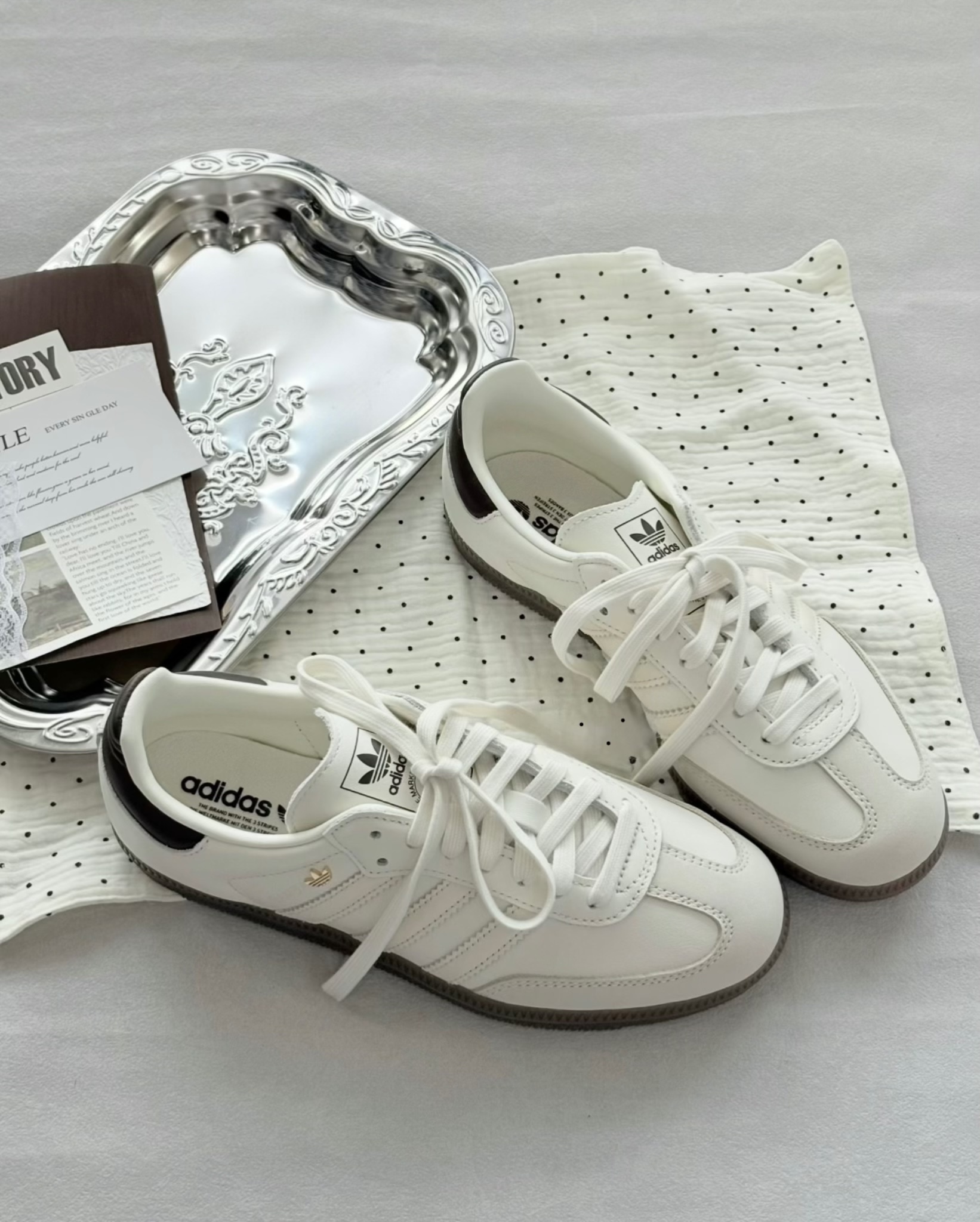 <溫柔系>Adidas Samba OG 皮革 焦糖底 德訓鞋 米白