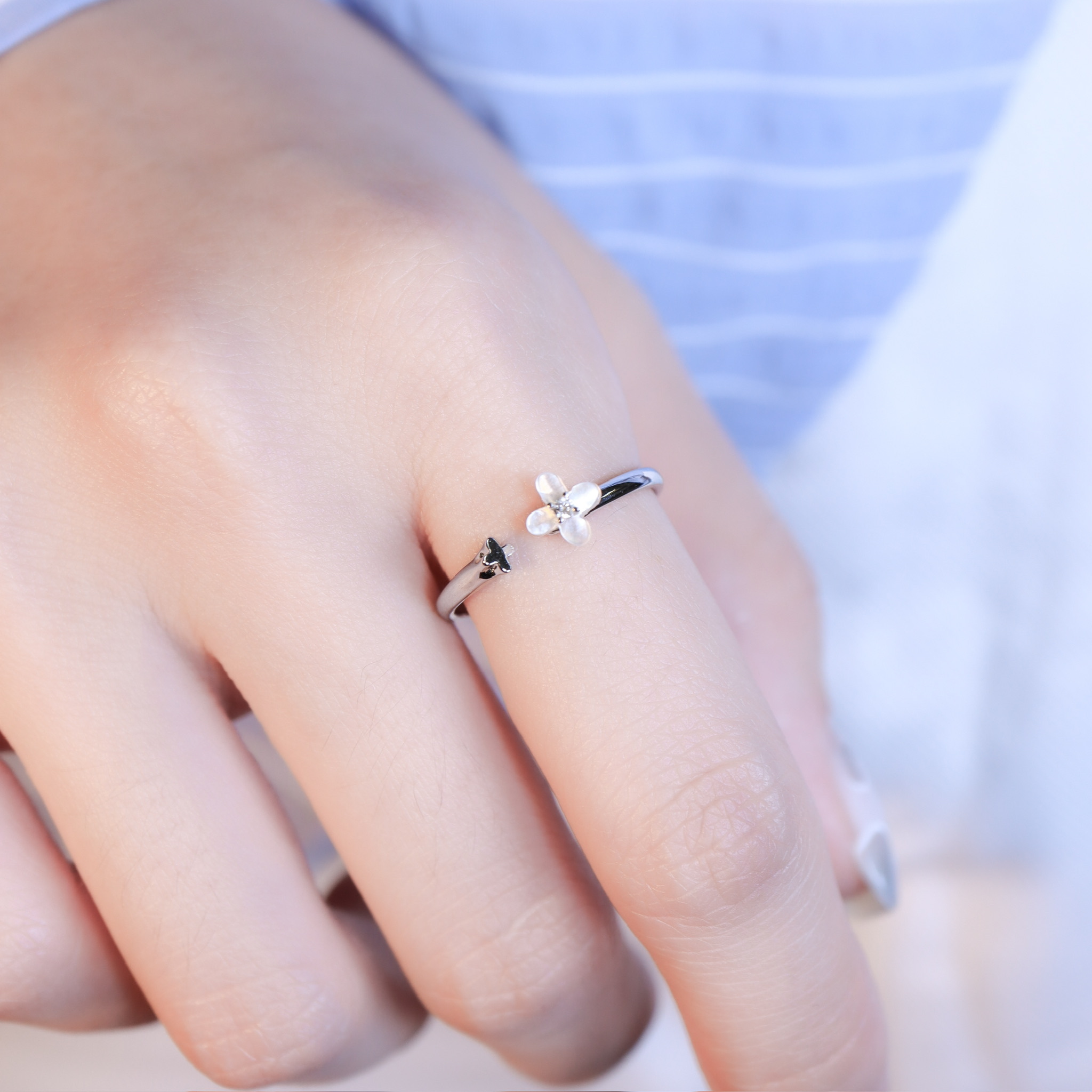 | 925純銀・厚鍍白金 | 純凈花語戒指  | RI1085 |