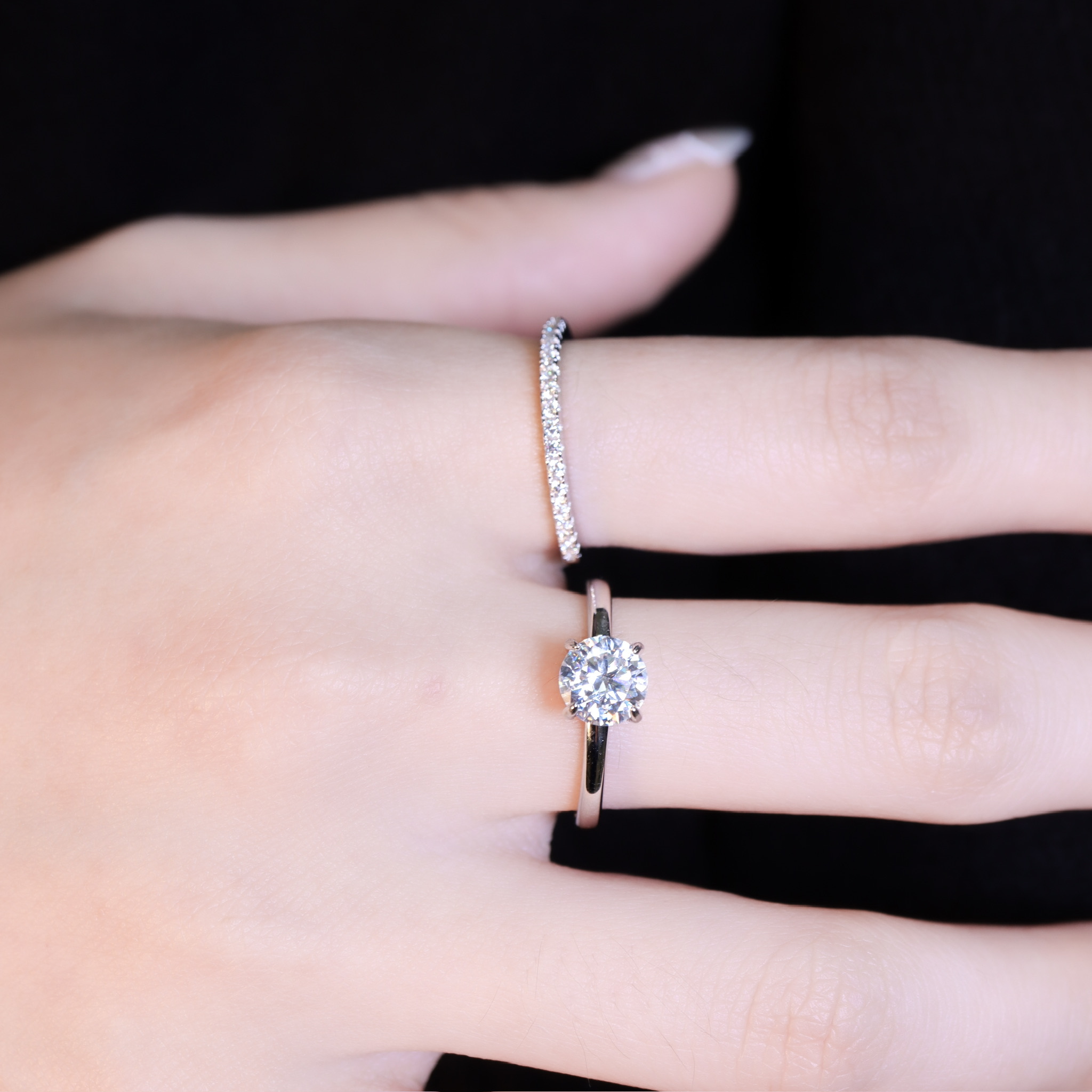 | 925純銀・厚鍍白金・莫桑石 | 鑽光一心一意戒指套組  | RI1062 |