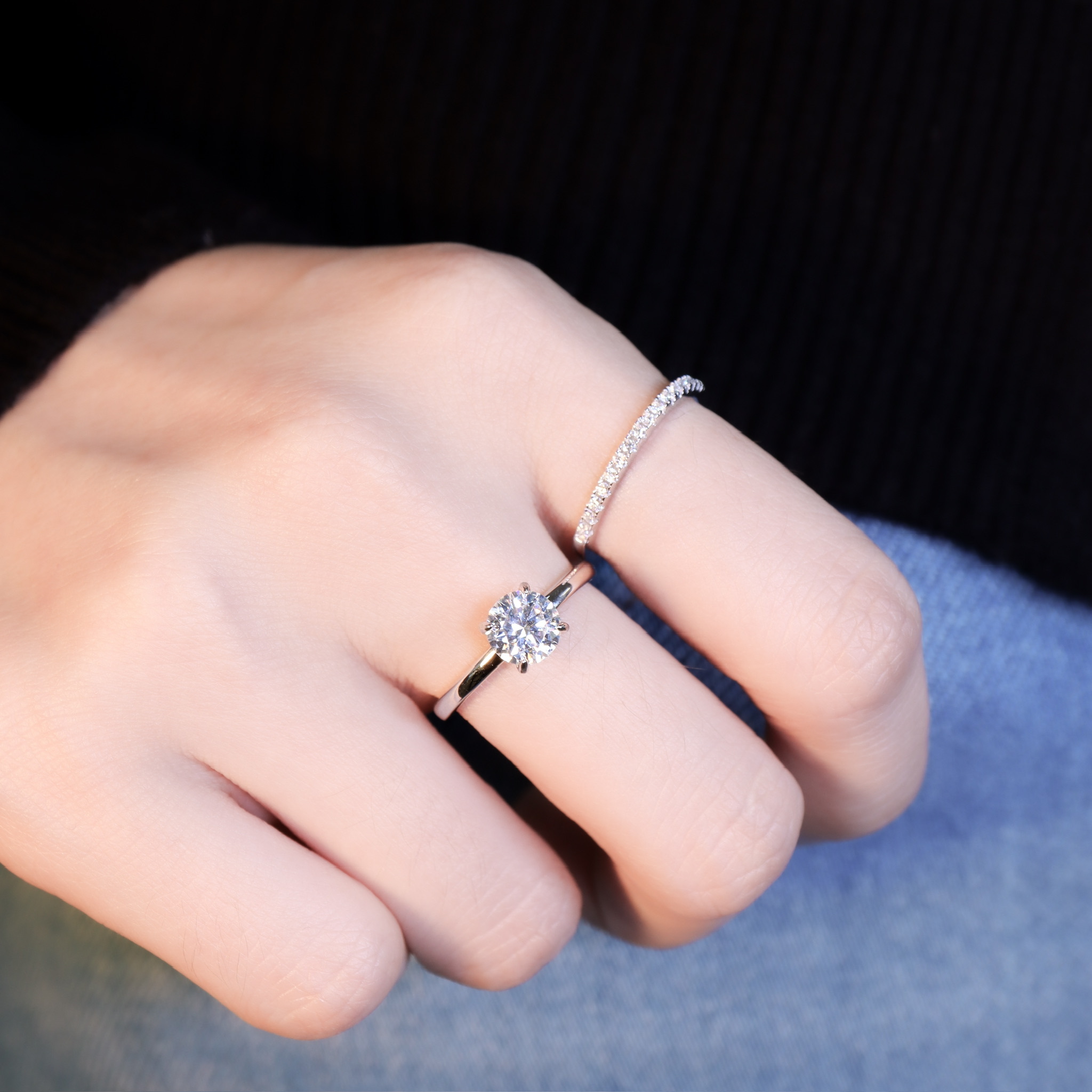 | 925純銀・厚鍍白金・莫桑石 | 鑽光一心一意戒指套組  | RI1062 |