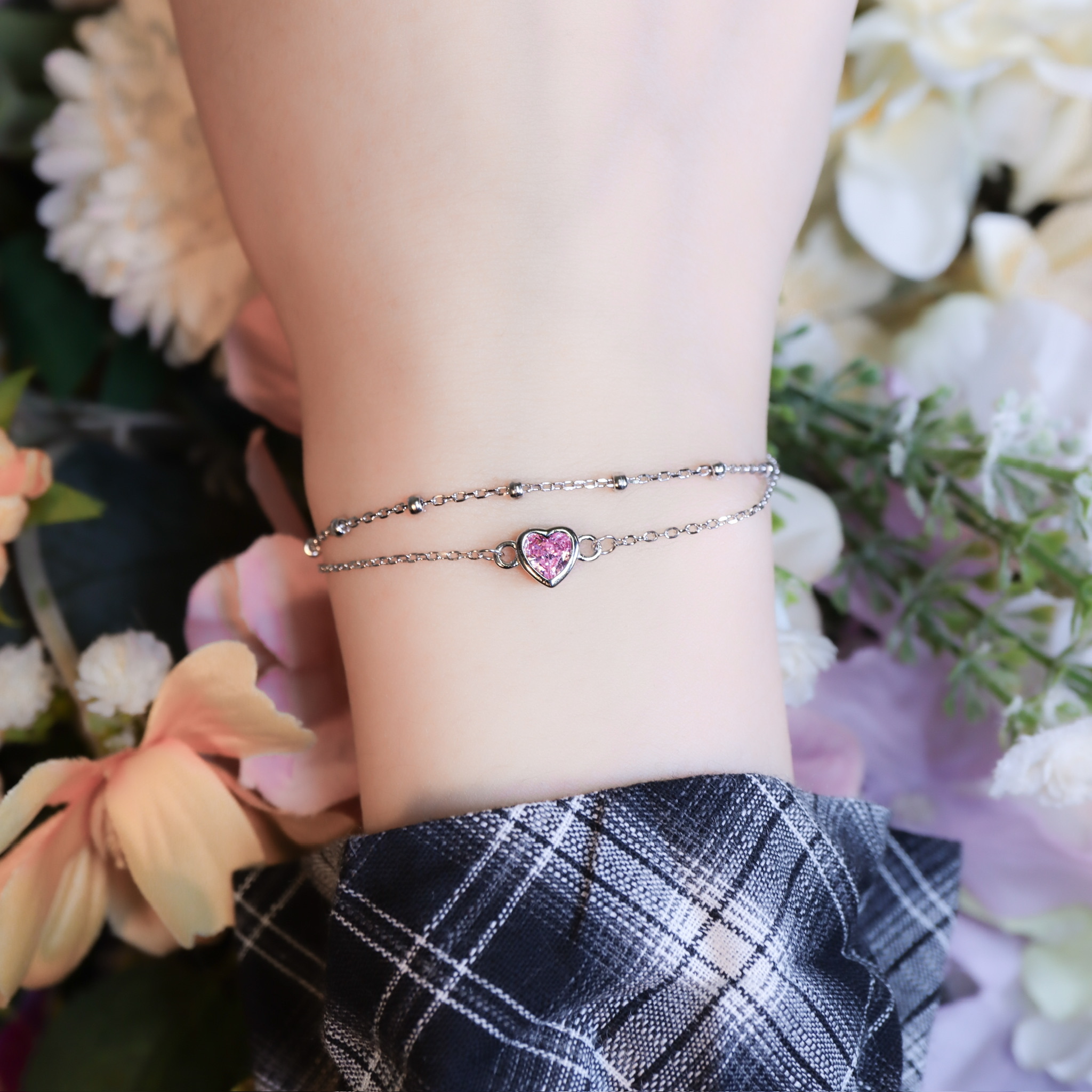 | 925純銀・厚鍍白金 | 愛意心扉雙層手鏈 | BR1525 |