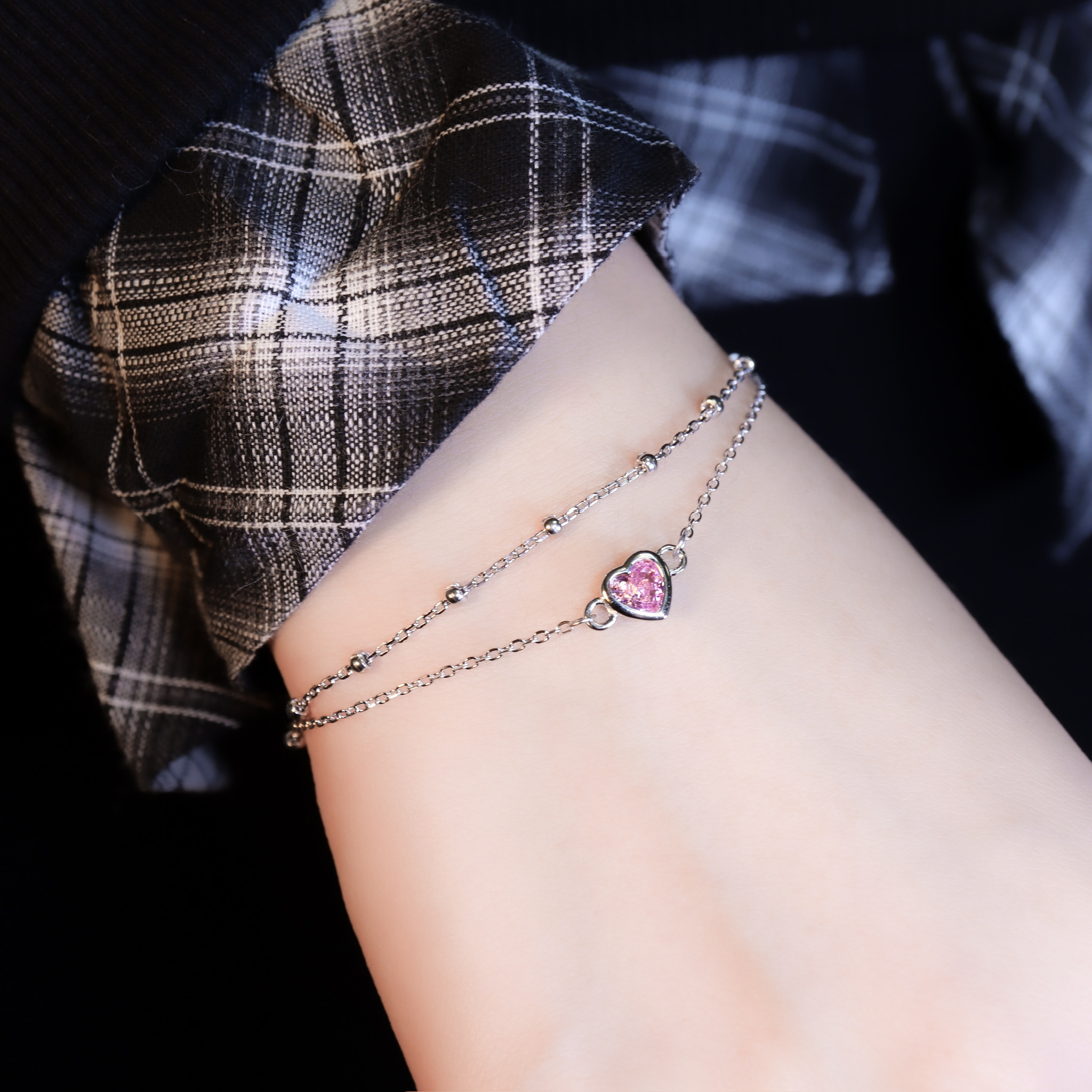 | 925純銀・厚鍍白金 | 愛意心扉雙層手鏈 | BR1525 |