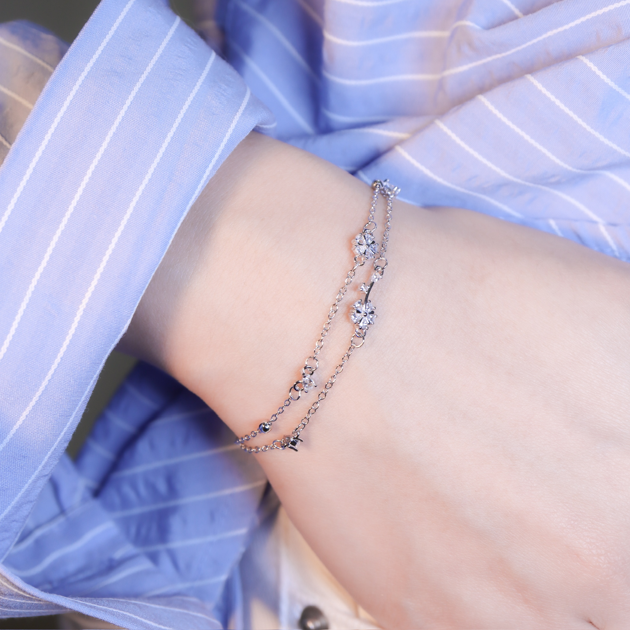 | 925純銀・白金 | 櫻花小說雙層手鏈 | BR1519 |