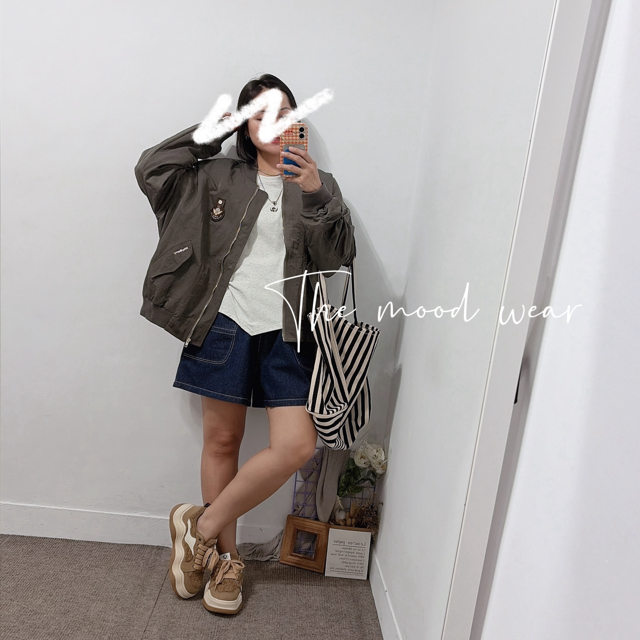 (附徽章)高質感手袖設計飛行外套 (銀灰/軍綠)