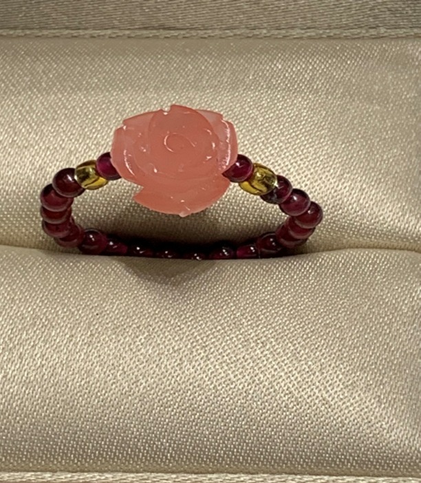 (6647) 石榴石玫瑰花戒指 (04)