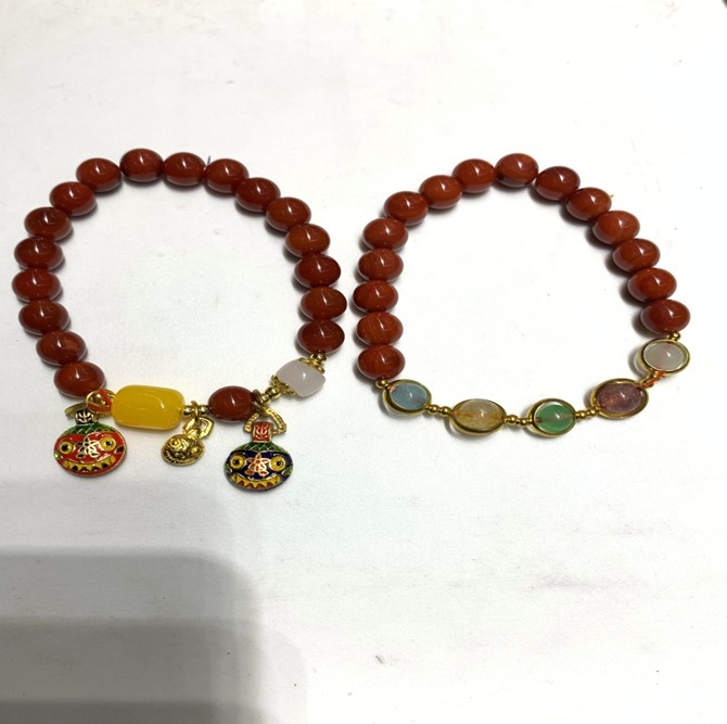 (6649) 南紅吞金獸手鏈 (06)