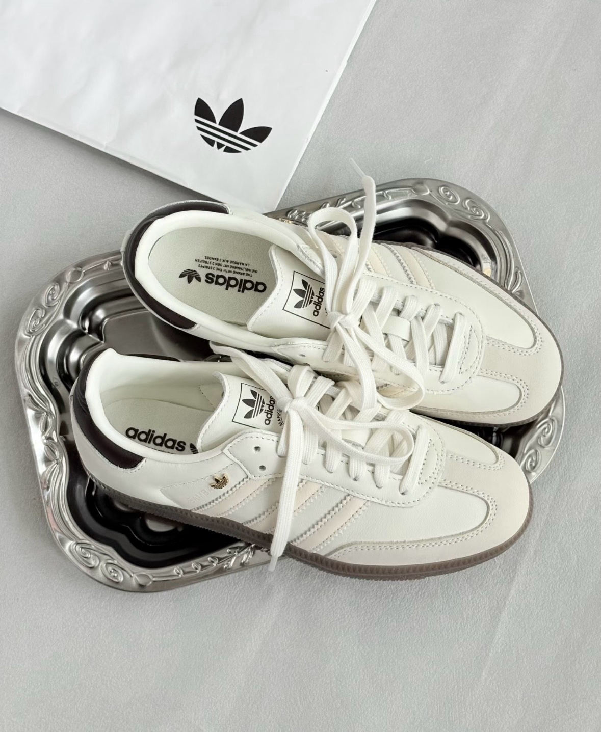 代購-ADIDAS SAMBA OG 奶油黑尾 米色 焦糖底 金屬小標 德訓鞋  IH6628