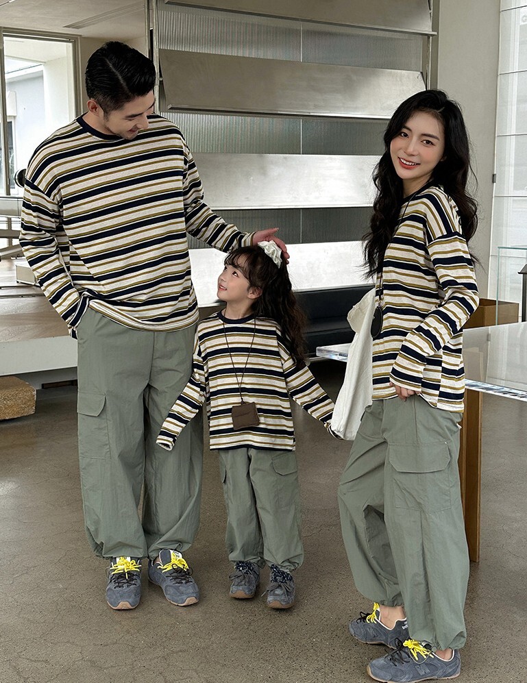 【H0413】Family｜百搭撞色條紋T恤/抽繩休閒褲(80-3XL)