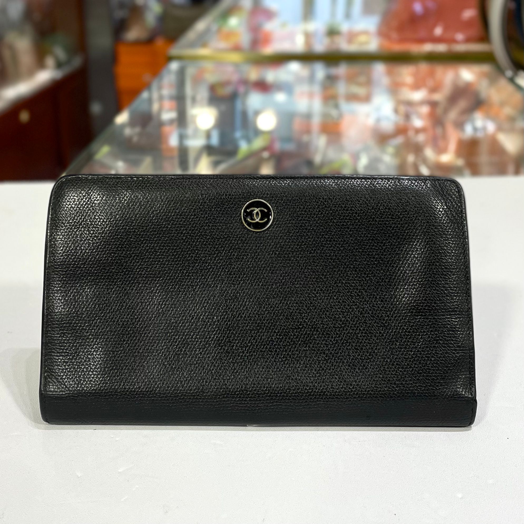 90%NEW二手CHANEL長銀包 黑色牛皮 黑色CC LOGO #香榭站正品