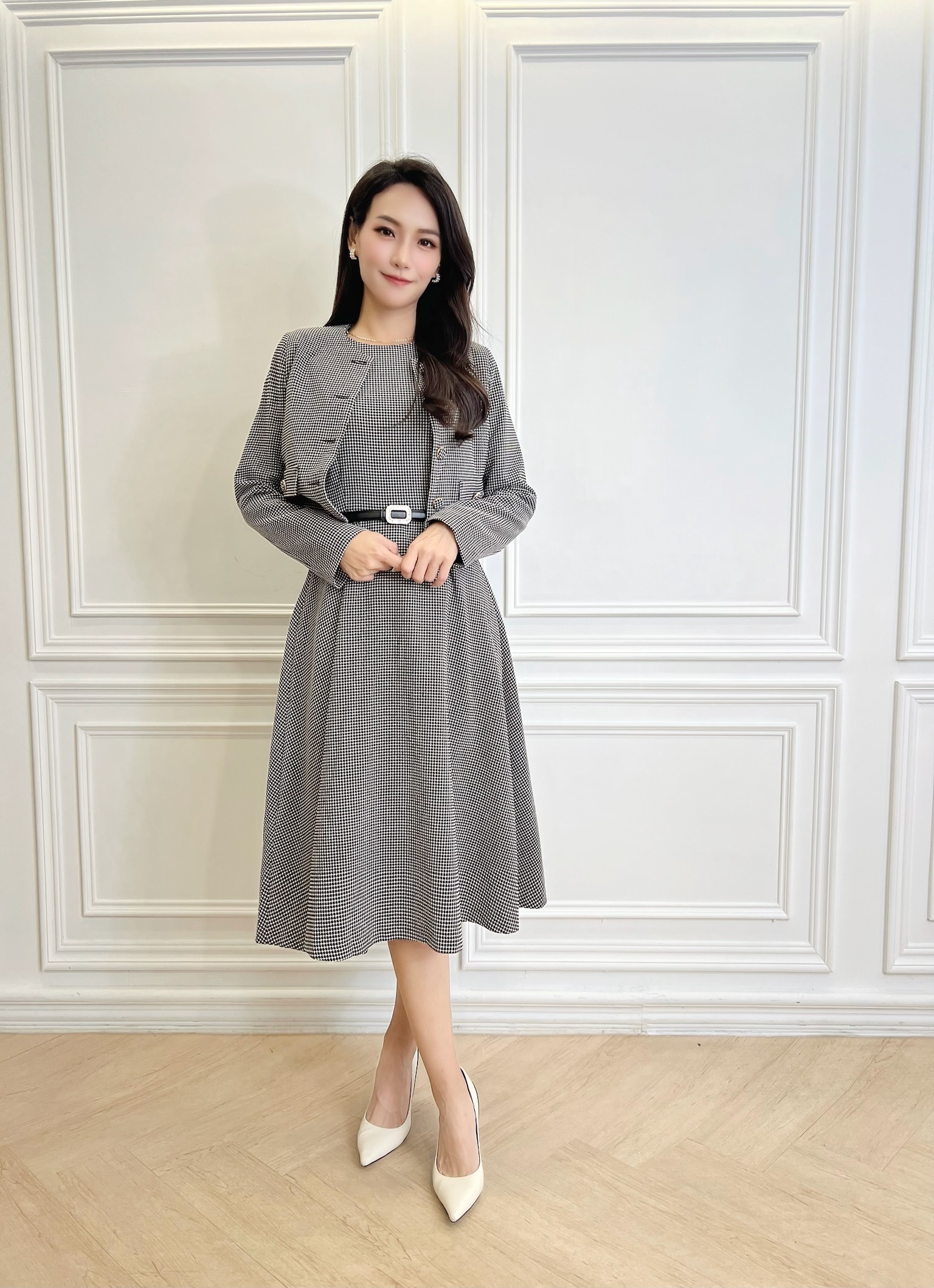 法式點點短外套＋傘擺洋裝